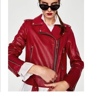 Red Leather Effect Jacket, NWT